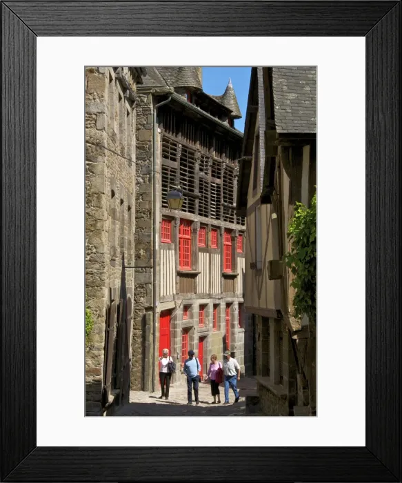 Framed Print : Mansions and ancient barn dating from the 16th century on Jerzual street, with tourists, Old Town, Dinan, Cotes d Armor, Brittany, France, Europe Framed Print : Mansions and ancient barn dating from the 16th century on Jerzual street, with tourists, Old Town, Dinan, Cotes d Armor, Brittany, France, Europe