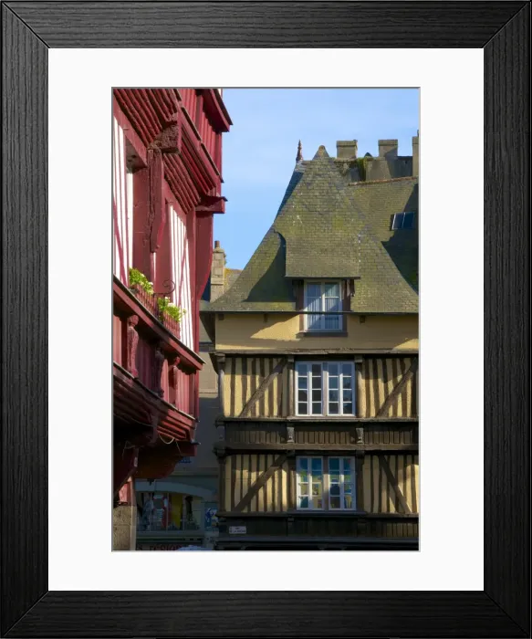Framed Print : Medieval corbelled and half timbered mansions, in cobbled street, Old Town, Dinan, Brittany, Cotes d Armor, France, Europe Framed Print : Medieval corbelled and half timbered mansions, in cobbled street, Old Town, Dinan, Brittany, Cotes d Armor, France, Europe