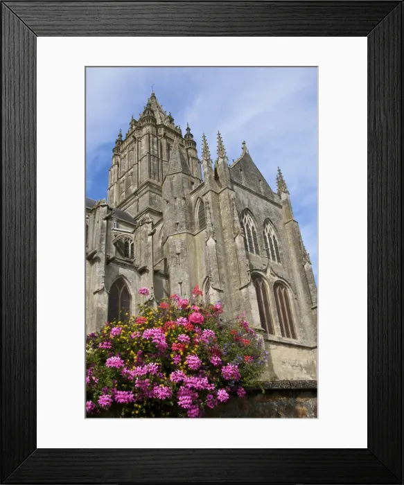Framed Print : St. Peter church dating from the 15th century. with flowers, Coutances, Cotentin, Normandy, France, Europe Framed Print : St. Peter church dating from the 15th century. with flowers, Coutances, Cotentin, Normandy, France, Europe