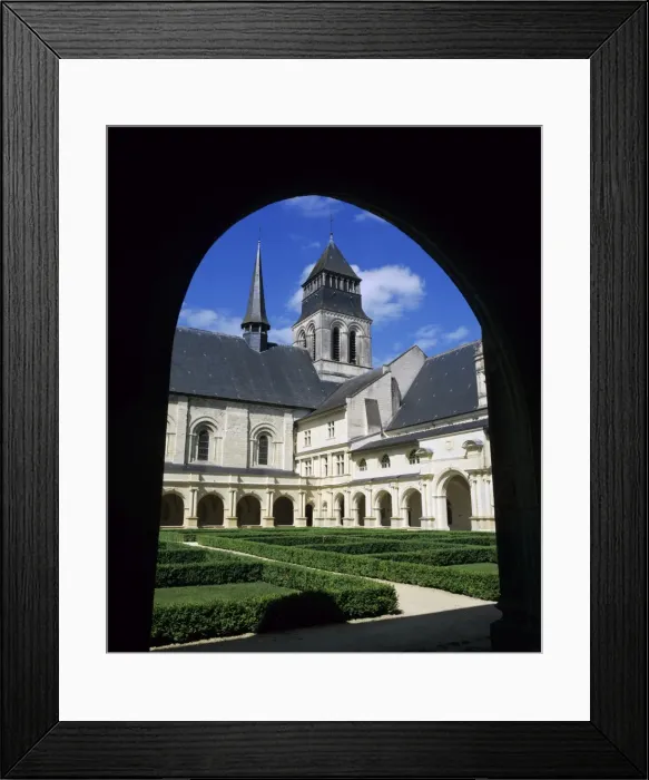 Framed Print : View through cloisters to the abbey church, Fontevraud Abbey (Abbaye de Fontevraud), Fontevraud, Pays-de-la-Loire, France, Europe Framed Print : View through cloisters to the abbey church, Fontevraud Abbey (Abbaye de Fontevraud), Fontevraud, Pays-de-la-Loire, France, Europe