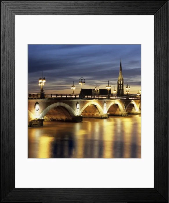 Framed Print : River Garonne and Pont de Pierre at dusk, Bordeaux, Aquitaine, France, Europe Framed Print : River Garonne and Pont de Pierre at dusk, Bordeaux, Aquitaine, France, Europe