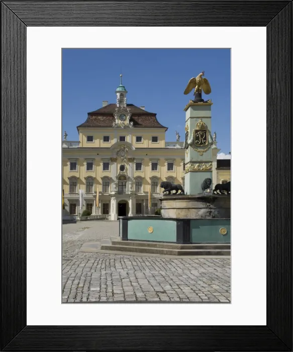 Framed Print : The inner courtyard Palace buildings and fountain at the 18th century Baroque Residenzschloss, inspired by Versailles Palace, Ludwigsburg, Baden Wurttemberg, Germany, Europe Framed Print : The inner courtyard Palace buildings and fountain at the 18th century Baroque Residenzschloss, inspired by Versailles Palace, Ludwigsburg, Baden Wurttemberg, Germany, Europe