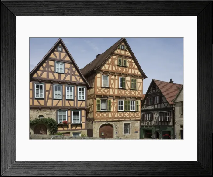 Framed Print : Medieval timbered and brick infill houses in Marbach am Neckar, Baden Wurttemberg, Germany, Europe