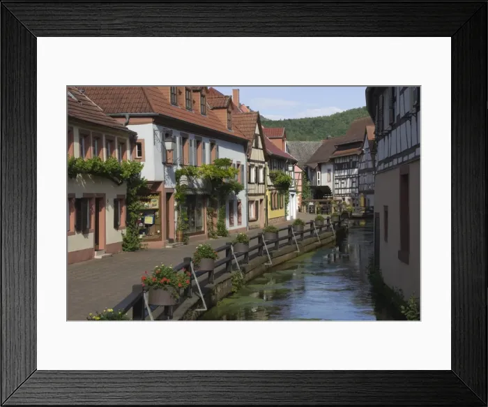 Framed Print : Traditional houses by mill stream along Wassergasse, Annweiler am Trifels, Pfalz wine area, Rhineland Palatinate, Germany, Europe Framed Print : Traditional houses by mill stream along Wassergasse, Annweiler am Trifels, Pfalz wine area, Rhineland Palatinate, Germany, Europe