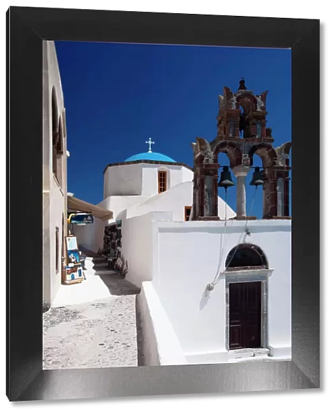 Church and souvenir shop at Santorini, Cyclades, Greek Islands, Greece, Europe
