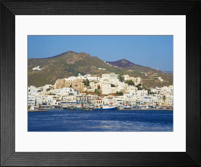Framed Print : Hora (Chora) main town and Kastro, Naxos, Cyclades, Aegean, Greek Islands, Greece, Europe