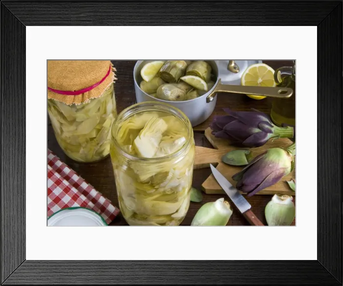 Framed Print : Pickled artichokes in a jar, Italy, Europe Framed Print : Pickled artichokes in a jar, Italy, Europe