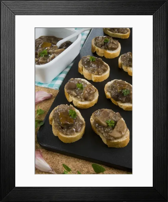 Framed Print : Crostini with cep mushroom (Boletus edulis), Italy, Europe Framed Print : Crostini with cep mushroom (Boletus edulis), Italy, Europe