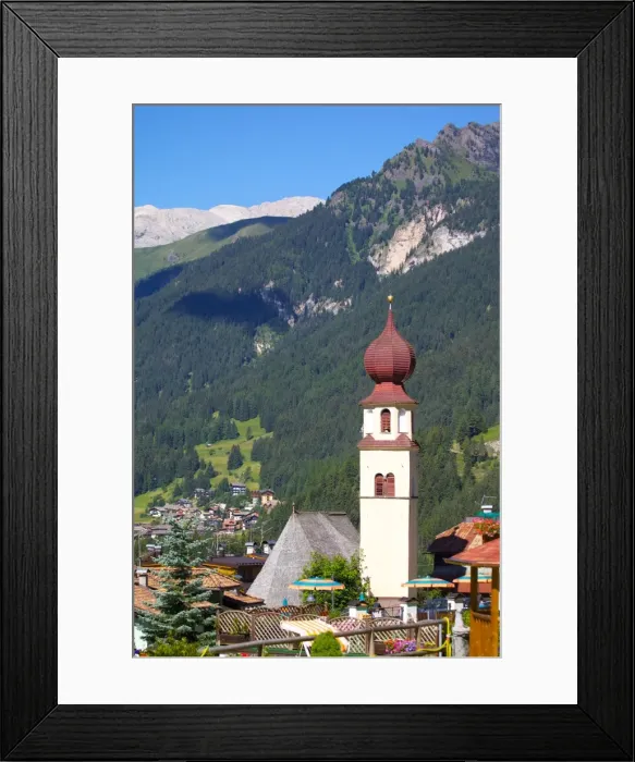 Framed Print : View over church, Canazei, Val di Fassa, Trentino-Alto Adige, Italy, Europe Framed Print : View over church, Canazei, Val di Fassa, Trentino-Alto Adige, Italy, Europe