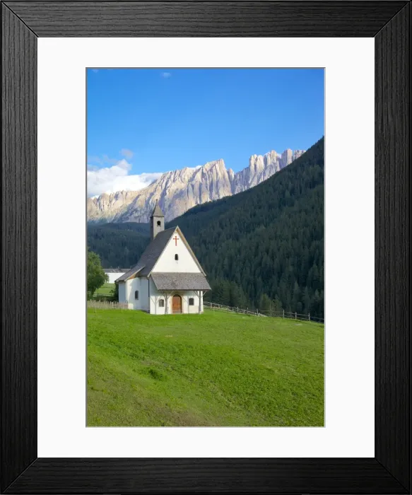Framed Print : Church and Latemar Group mountains near Welschnofen, Bolzano Province, Trentino-Alto Adige / South Tyrol, Italian Dolomites, Italy, Europe Framed Print : Church and Latemar Group mountains near Welschnofen, Bolzano Province, Trentino-Alto Adige / South Tyrol, Italian Dolomites, Italy, Europe