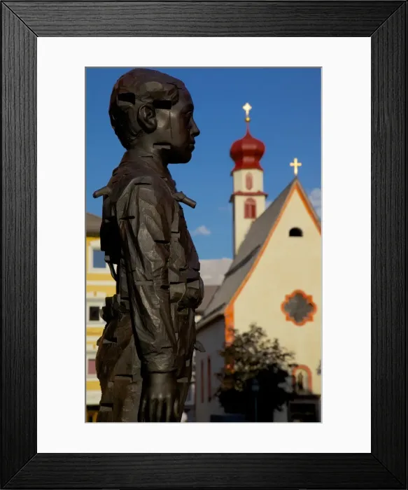 Framed Print : Street sculpture and Little Church, Ortisei, Gardena Valley, Bolzano Province, Trentino-Alto Adige / South Tyrol, Italian Dolomites, Italy, Europe Framed Print : Street sculpture and Little Church, Ortisei, Gardena Valley, Bolzano Province, Trentino-Alto Adige / South Tyrol, Italian Dolomites, Italy, Europe