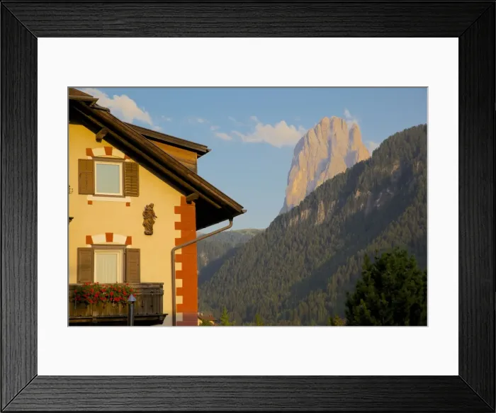 Framed Print : Town house overlooked by Odle Group, Ortisei, Gardena Valley, Bolzano Province, Trentino-Alto Adige / South Tyrol, Italian Dolomites, Italy, Europe Framed Print : Town house overlooked by Odle Group, Ortisei, Gardena Valley, Bolzano Province, Trentino-Alto Adige / South Tyrol, Italian Dolomites, Italy, Europe