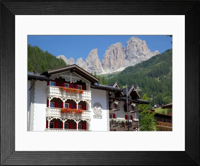 Framed Print : Chalet balconies, Ciampedel, Fassa Valley, Trento Province, Trentino-Alto Adige / South Tyrol, Italian Dolomites, Italy, Europe Framed Print : Chalet balconies, Ciampedel, Fassa Valley, Trento Province, Trentino-Alto Adige / South Tyrol, Italian Dolomites, Italy, Europe