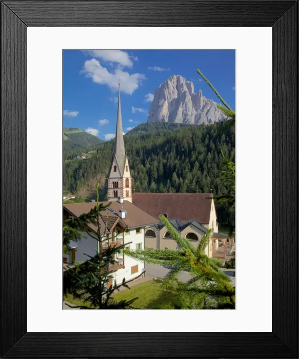 Framed Print : Church in St. Cristina overlooked by Sassolungo Mountain, Gardena Valley, Bolzano Province, Trentino-Alto Adige / South Tyrol, Italian Dolomites, Italy, Europe Framed Print : Church in St. Cristina overlooked by Sassolungo Mountain, Gardena Valley, Bolzano Province, Trentino-Alto Adige / South Tyrol, Italian Dolomites, Italy, Europe