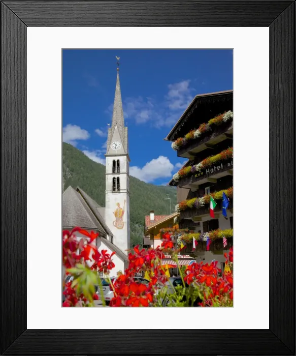 Framed Print : Church and hotel, Alleghe, Belluno Province, Italian Dolomites, Italy, Europe Framed Print : Church and hotel, Alleghe, Belluno Province, Italian Dolomites, Italy, Europe