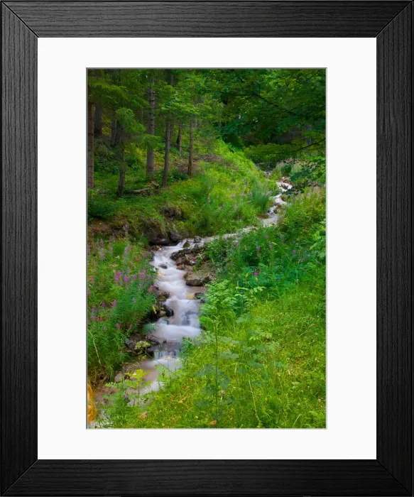 Framed Print : Stream, Vigo di Fassa, Fassa Valley, Trento Province, Trentino-Alto Adige  /  South Tyrol, Italian Dolomites, Italy, Europe