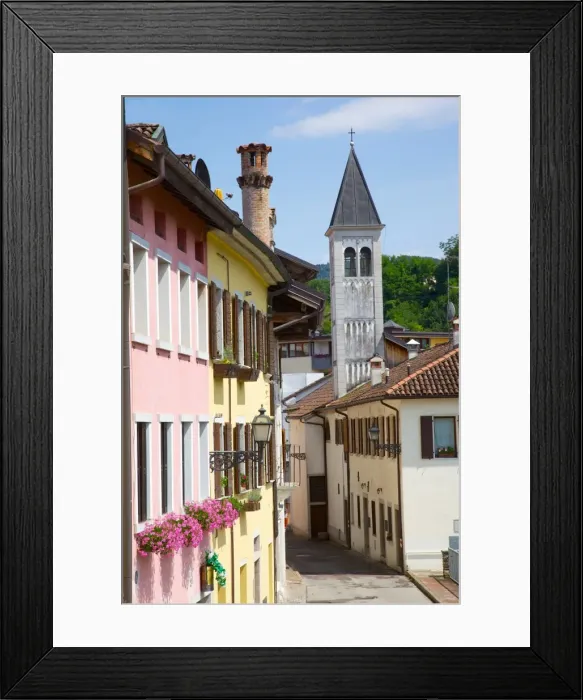 Framed Print : View of street and belltower in the town of Belluno, Province of Belluno, Veneto, Italy, Europe Framed Print : View of street and belltower in the town of Belluno, Province of Belluno, Veneto, Italy, Europe