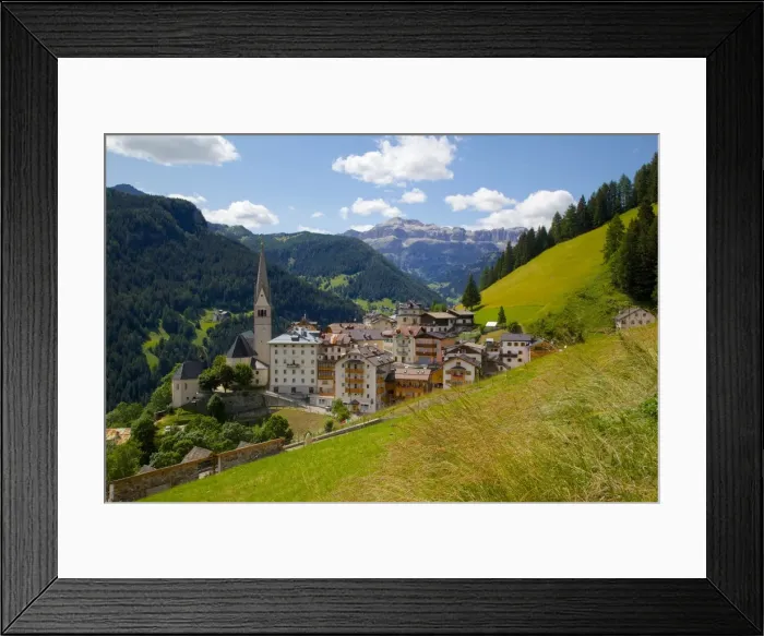 Framed Print : View of village and church, La Plie Pieve, Belluno Province, Dolomites, Italy, Europe Framed Print : View of village and church, La Plie Pieve, Belluno Province, Dolomites, Italy, Europe