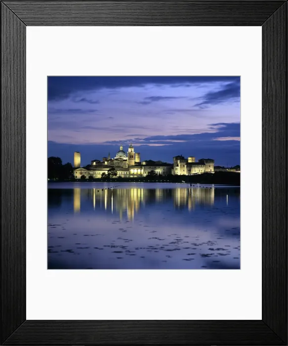 Framed Print : Dusk over the old town and Lake Inferiore, Mantua, Lombardy, Italy, Europe Framed Print : Dusk over the old town and Lake Inferiore, Mantua, Lombardy, Italy, Europe