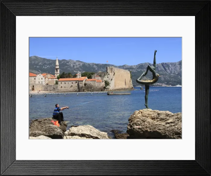 Framed Print : Fisherman and dancer statue, Budva old town, Montenegro, Europe Framed Print : Fisherman and dancer statue, Budva old town, Montenegro, Europe