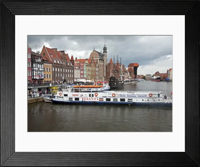 Framed Print : View along River Motlawa showing harbour and old Hanseatic architecture, Gdansk, Pomerania, Poland, Europe Framed Print : View along River Motlawa showing harbour and old Hanseatic architecture, Gdansk, Pomerania, Poland, Europe