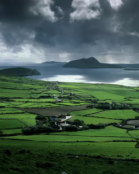 View over Blasket Sound to the Blasket Islands and Slea Head, The Dingle Peninsula, County Kerry, Munster, Republic of Ireland, Europe