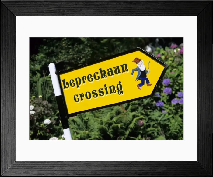 Framed Print : Leprechaun crossing signpost, County Kerry, Munster, Republic of Ireland, Europe