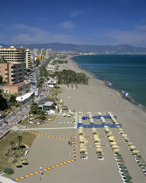 View along beach, Torremolinos, Costa del Sol, Andalucia, Spain, Mediterranean, Europe