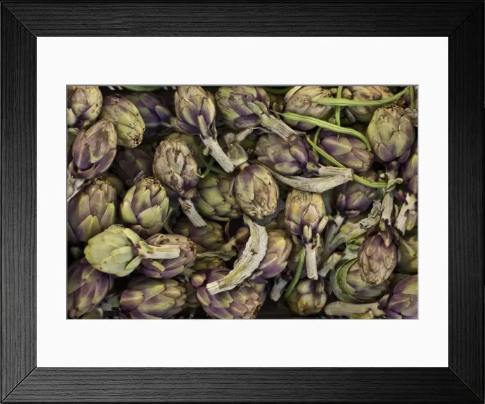 Framed Print : Globe artichokes, one of the local vegetables at the Sunday morning market, Pollenca, Tramuntana, Mallorca, Balearic Islands, Spain, Europe