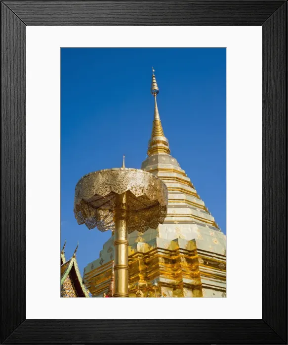 Framed Print : Wat Doi Suthep gold leaf stupa, a Buddhist temple in Chiang Mai, Thailand, Southeast Asia, Asia Framed Print : Wat Doi Suthep gold leaf stupa, a Buddhist temple in Chiang Mai, Thailand, Southeast Asia, Asia