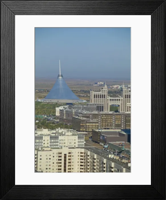 Framed Print : View of city center, looking towards KazMunaiGas building, and Khan Shatyr entertainment center, Astana, Kazakhstan, Central Asia, Asia