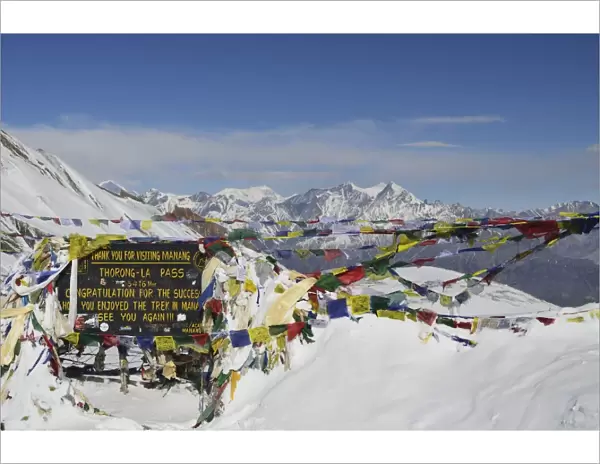 Thorong La (Thorung La), a pass at 5416m, Annapurna Conservation Area, Gandaki, Western Region (Pashchimanchal), Nepal, Himalayas. Asia