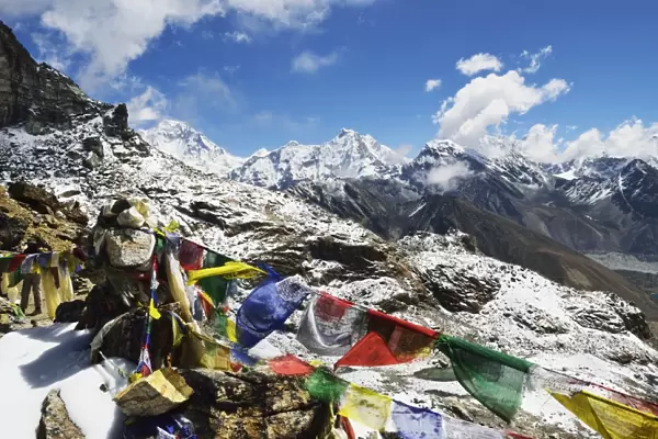 View from Renjo Pass of Everest Himalayan Range, Sagarmatha National Park, UNESCO World Heritage Site, Solukhumbu District, Sagarmatha, Eastern Region (Purwanchal), Nepal, Himalayas, Asia