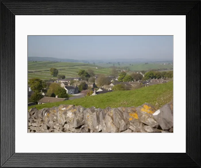 Framed Print : Litton Village and dry stone wall, Derbyshire, England, United Kingdom, Europe
