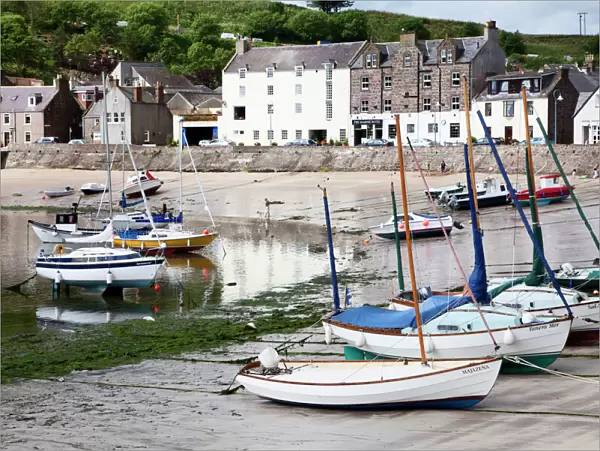 Beached yachts the Harbour at Stonehaven, Aberdeenshire, Scotland, United Kingdom, Europe