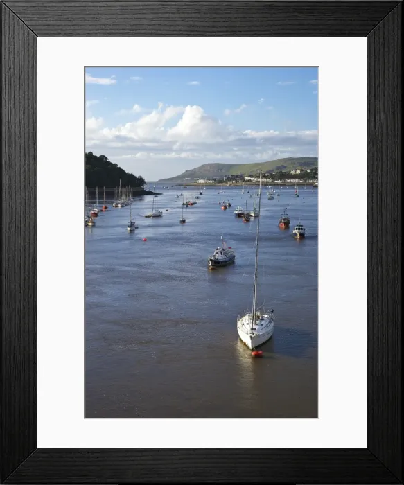 Framed Print : River Conwy estuary looking to Deganwy and Great Orme, Llandudno, in summer, Gwynedd, North Wales, United Kingdom, Europe Framed Print : River Conwy estuary looking to Deganwy and Great Orme, Llandudno, in summer, Gwynedd, North Wales, United Kingdom, Europe
