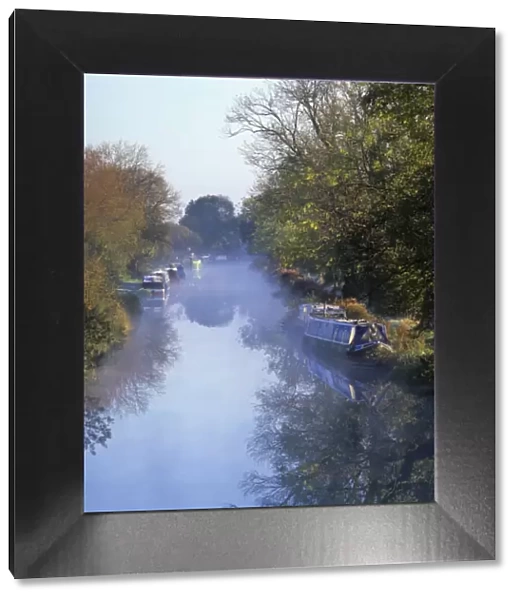 Kennet and Avon canal in mist, Great Bedwyn, Wiltshire, England, United Kingdom, Europe