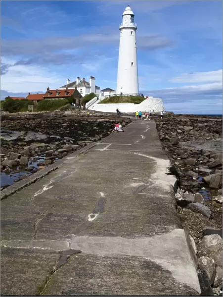Causeway to St. Marys Lighthouse on St. Marys Island, Whitley Bay, North Tyneside, Tyne and Wear, England, United Kingdom, Europe
