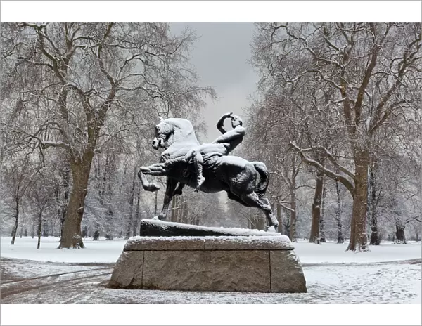 Physical Energy statue in winter, Kensington Gardens, London, England, United Kingdom, Europe