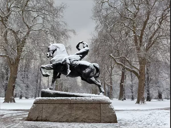 Physical Energy statue in winter, Kensington Gardens, London, England, United Kingdom, Europe