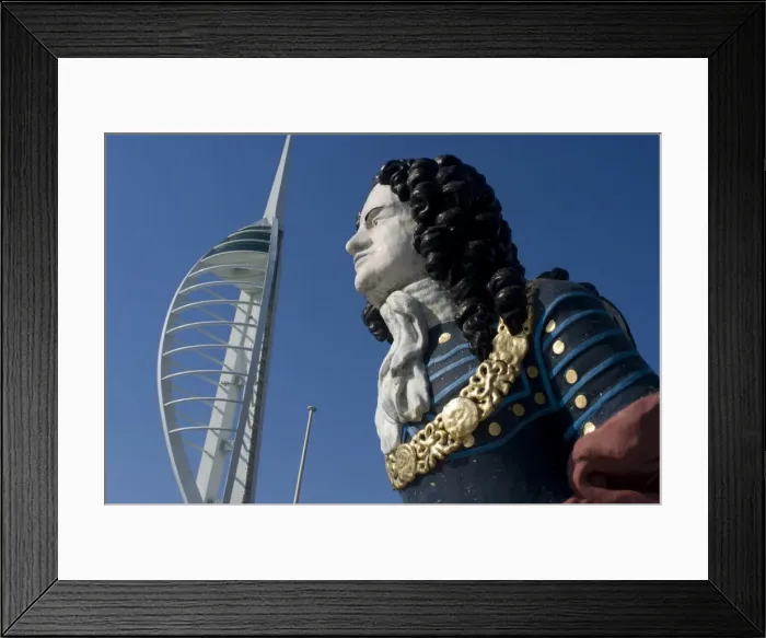 Framed Print : Ship figurehead with Spinnaker Tower behind, Gunwharf, Portsmouth, Hampshire, England, United Kingdom, Europe Framed Print : Ship figurehead with Spinnaker Tower behind, Gunwharf, Portsmouth, Hampshire, England, United Kingdom, Europe