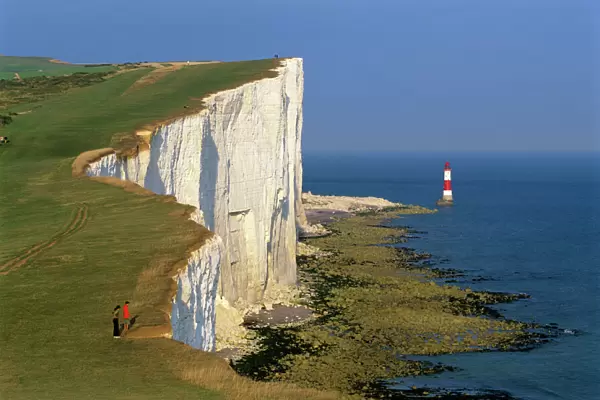 Beachy Head Lighthouse and chalk cliffs, Eastbourne, East Sussex, England, United Kingdom, Europe
