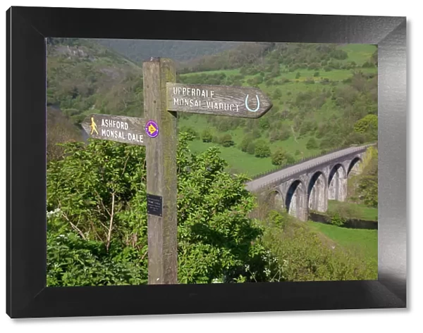Signpost and Monsal Dale Viaduct from Monsal Head, Derbyshire, England, United Kingdom, Europe