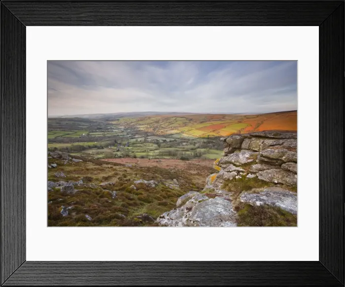 Framed Print : Looking down to Widecombe-in-the-Moor from Chinkwell Tor in Dartmoor National Park, Devon, England, United Kingdom, Europe Framed Print : Looking down to Widecombe-in-the-Moor from Chinkwell Tor in Dartmoor National Park, Devon, England, United Kingdom, Europe