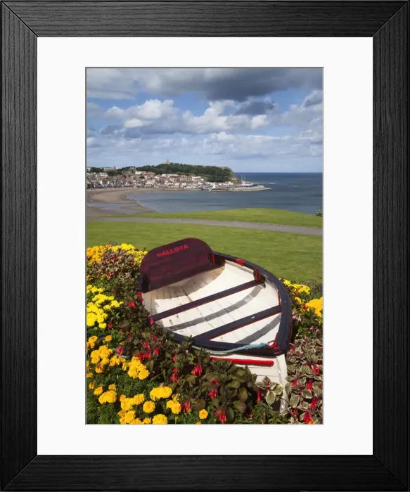 Framed Print : Rowing boat and flower display at South Cliff Gardens, Scarborough, North Yorkshire, Yorkshire, England, United Kingdom, Europe Framed Print : Rowing boat and flower display at South Cliff Gardens, Scarborough, North Yorkshire, Yorkshire, England, United Kingdom, Europe