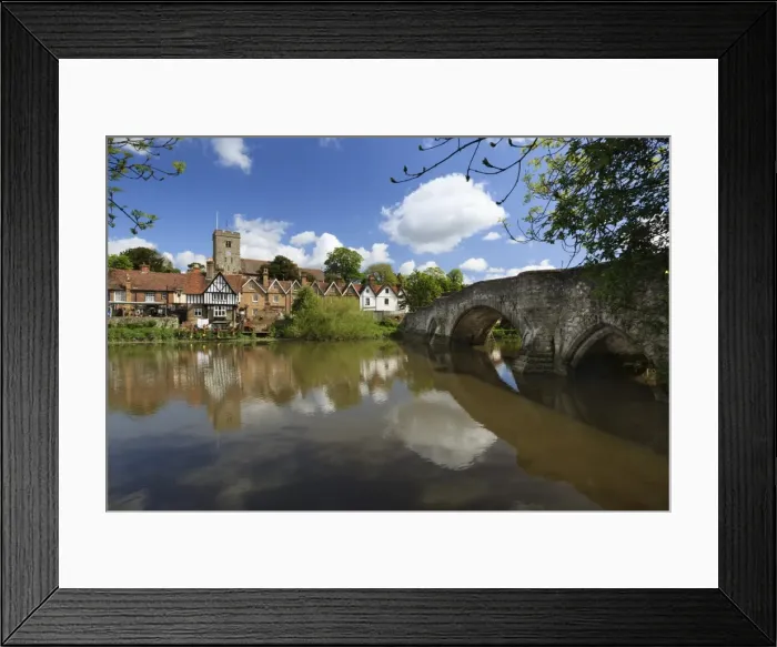 Framed Print : Village and medieval bridge over the River Medway, Aylesford, near Maidstone, Kent, England, United Kingdom, Europe