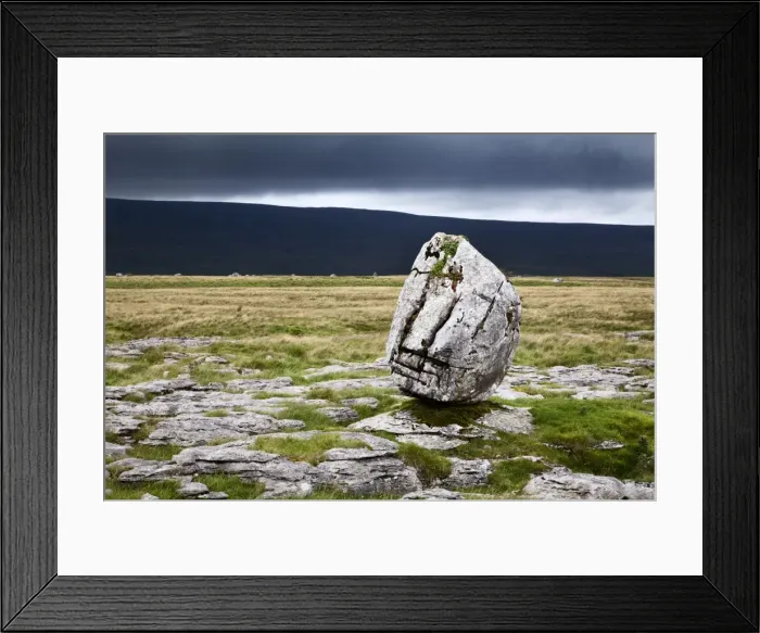 Framed Print : Dark clouds and Standing Stone on Twisleton Scar, Yorkshire Dales, North Yorkshire, Yortkshire, England, United Kingdom, Europe Framed Print : Dark clouds and Standing Stone on Twisleton Scar, Yorkshire Dales, North Yorkshire, Yortkshire, England, United Kingdom, Europe