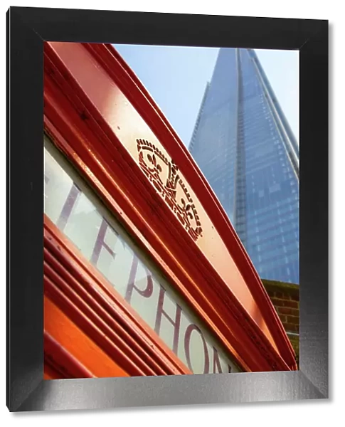 Red telephone box and The Shard, London, England, United Kingdom, Europe