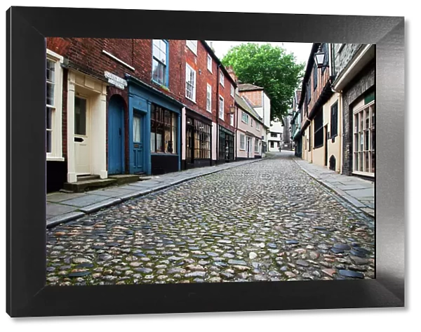 Old cobbled street, Elm Hill, Norwich, Norfolk, England, United Kingdom, Europe