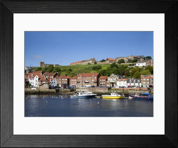 Framed Print : Boats in the Upper Harbour below St. Marys Church, Whitby, North Yorkshire, Yorkshire, England, United Kingdom, Europe Framed Print : Boats in the Upper Harbour below St. Marys Church, Whitby, North Yorkshire, Yorkshire, England, United Kingdom, Europe
